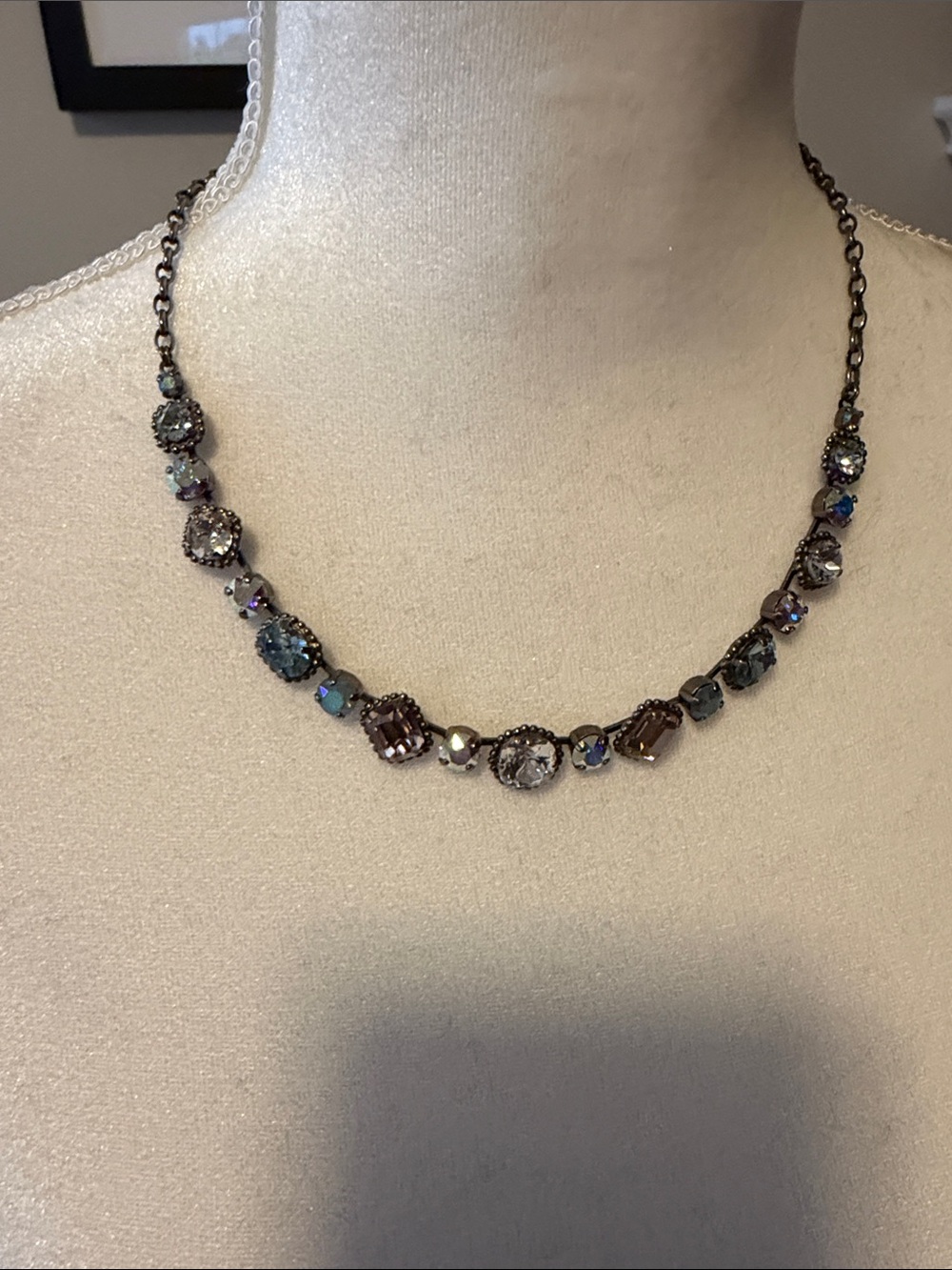 Sorrelli Iridescent Blue and Gray Crystal Station Necklace - Picture 6 of 11